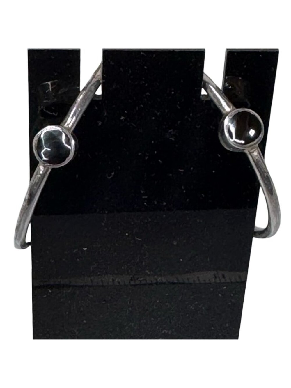 Vintage Sterling Silver 1.5" Hoop Black Onyx Southwest Round Earrings Boho Chic